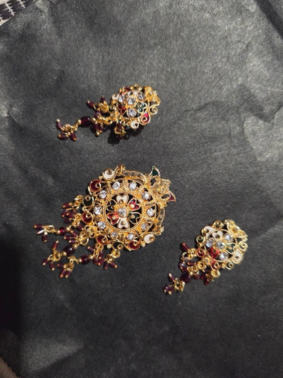 Gold And Maroon Traditional Pendant Set With Stones - Women Jewelry